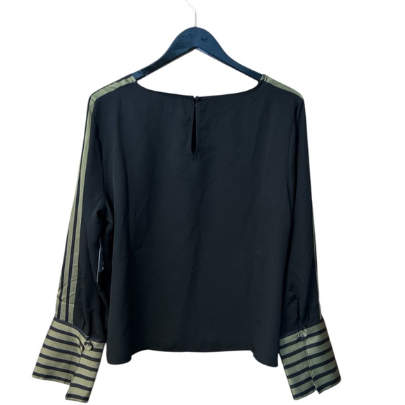 NWT VINCE CAMUTO Boat Neck Extended Cuff Shirt Blouse Black Stripe Size Large - Picture 6 of 10